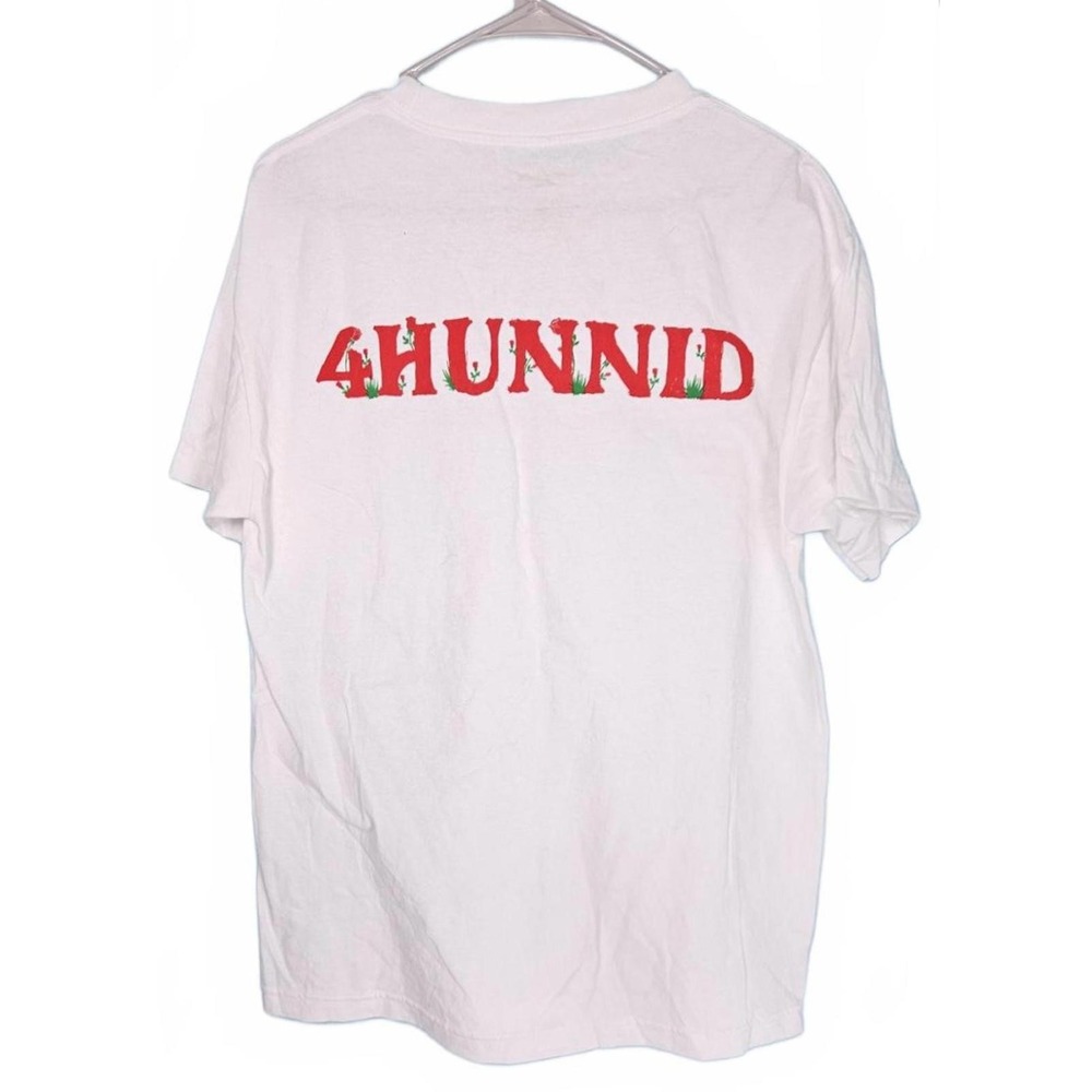 4Hunnid 4Forever‎ White T-Shirt Red Embroidered Logo Floral Detail Mens Medium - Picture 2 of 6